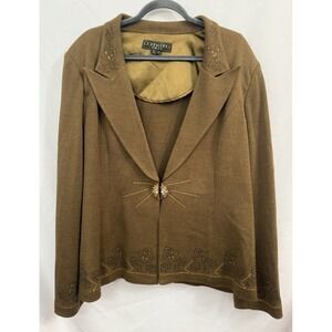 VTG Donna Vinci Knits Rhinestone Wool Blend Brown Cardigan Jacket Womens Size 24